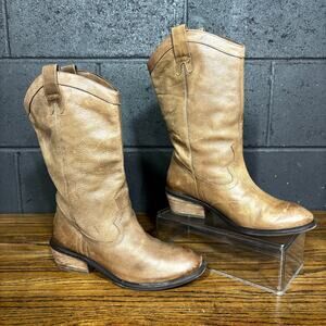 Jessica Simpson Tan Distressed Leather Western Cowboy Boots Women’s Size 8